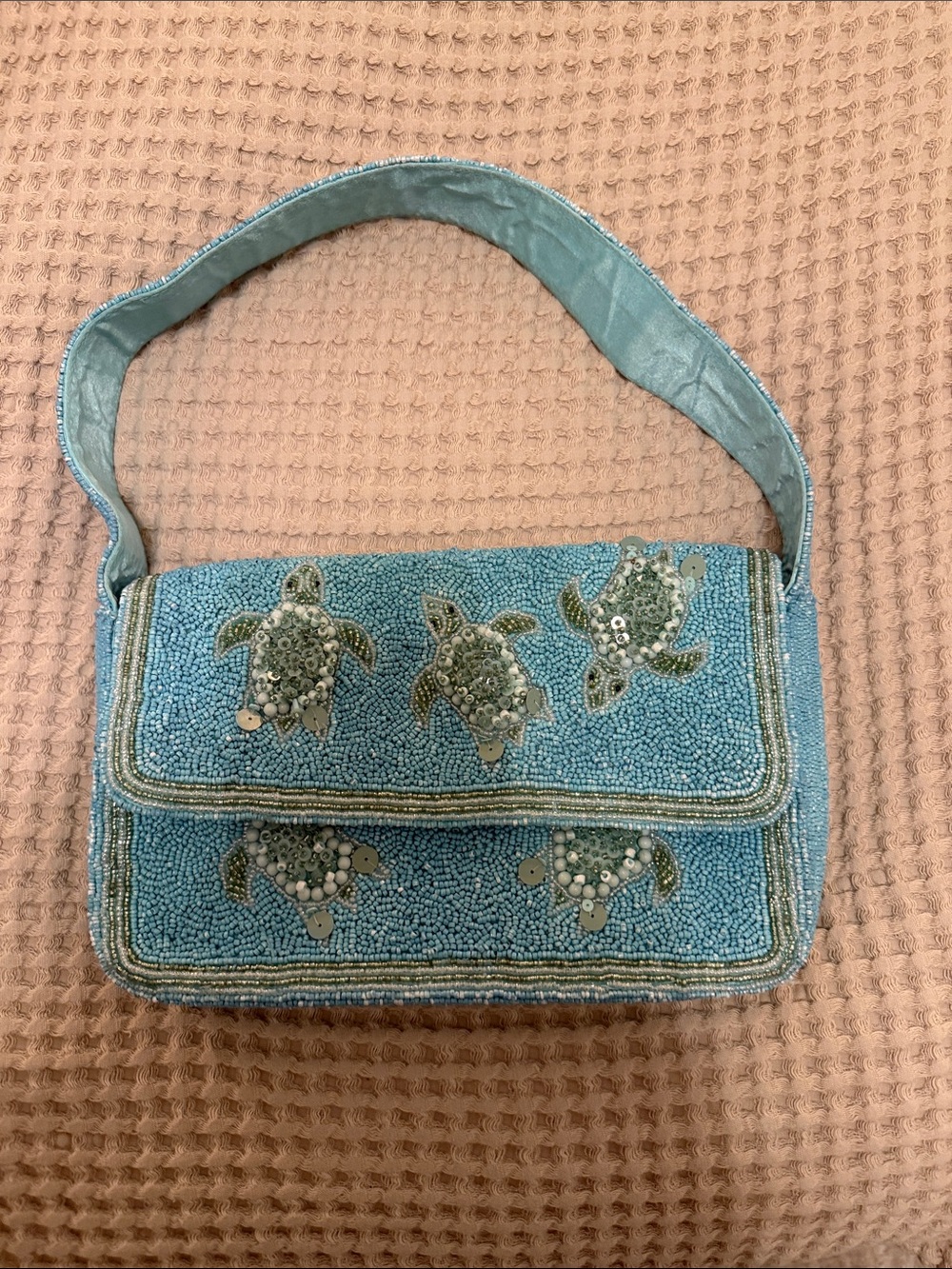 Rare Viral Beaded Sea Turtle Shoulder Bag in Aqua